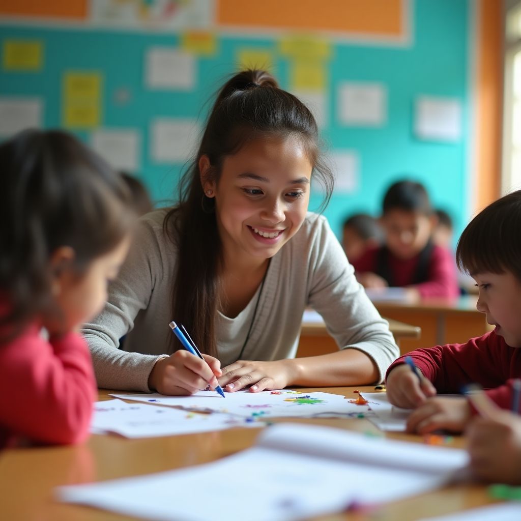 Psicólogo educativo trabajando con niños